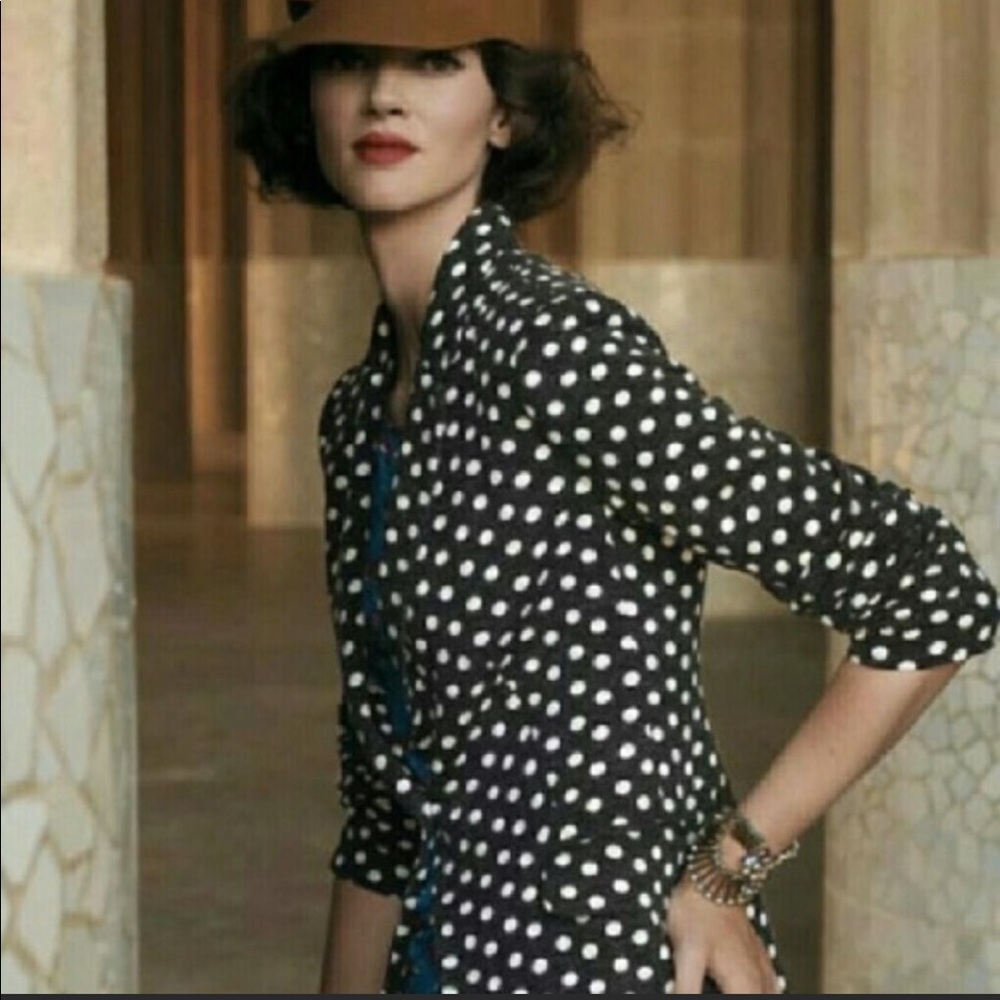 Anthro Cartonnier Grey and White Dotty Knit Blazer